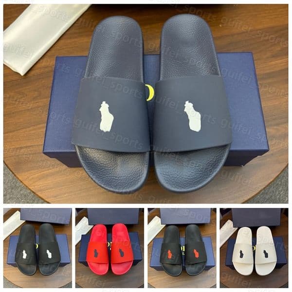 Designer Sandals Mens Women Polo Slides Black White Slippers Loafer Flat Heel Slide Flip Flops Leather Sand Classic Polo Beach Slipper Sandal Sliders Size 38-46
