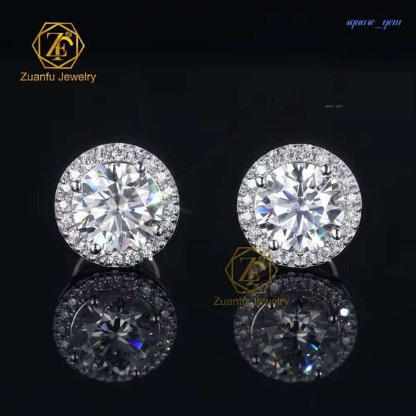 RTS 6.5Mm Classic White Gold Plated 925S Round Brilliant Cut D VVS Moissanite Earrings Engagement & Wedding For Party Gift
