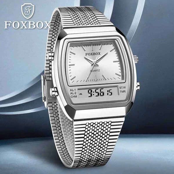 FOXBOX 2026 New Luxury Mens Watch Sports Fashion Digital Watches Men Waterproof Luminous Steel Quartz Wristwatches Reloj Hombre