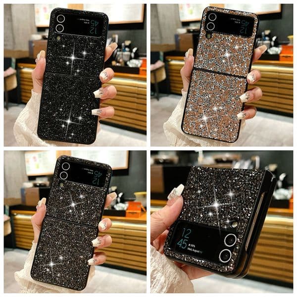 Luxury ZFold7 Bling Sequins Diamond Cases For Samsung Z Fold Galaxy ZFlip7 Flip 7 6 5 4 3 Folding Hard PC Pink Rhinestone Crystal Foil Phone Back Skin Cover