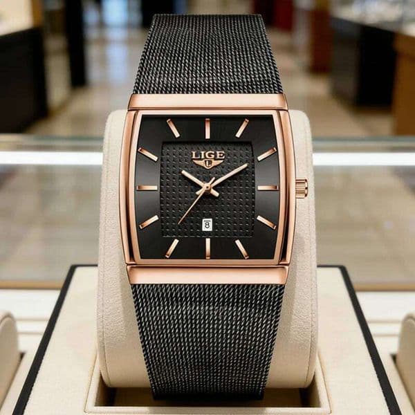 LIGE 2026 New Fashion Square Watches Men Casual Luxury Quartz Wristwatches Mesh Strap Waterproof Luminous Mens Watch Gifts Reloj
