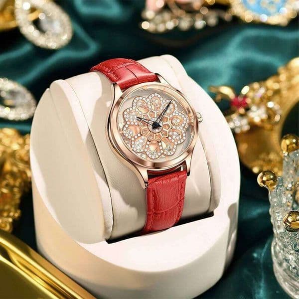 LIGE New Fashion Rotating Quartz Leather Ladies Watch Luxury Colorful Crystal Sparkling Casual Shiny Women Watches Reloj Hombre