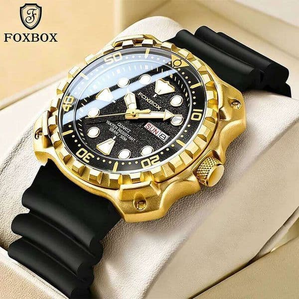 FOXBOX Electronics For Luxury Waterproof Fashion Men's Quartz Wristwatch Military Silicone Sports Diver Watches Men