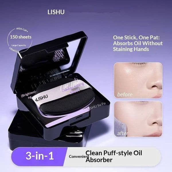 Bestseller LISHU Oil Control Blotting Paper With Puff, Face Powder Makeup Setting Sheets, Portable Touch Up Tool, 150 Sheets Ddmyhappy