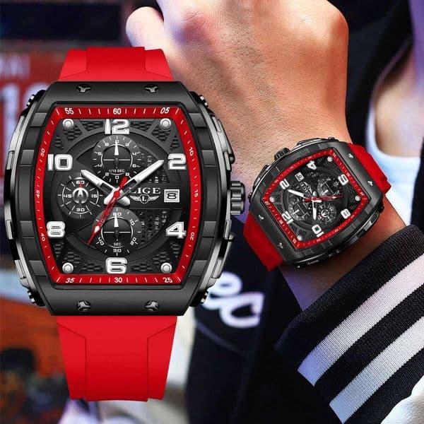 LIGE Top Luxury Silicone Square Chronograph Wrist For Outdoor Sports waterproof Luminous Quartz Men Watch Reloj Hombre