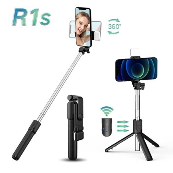 R1s 3in1 Selfie Stick Tripod with Fill Light Foldable Wireless Remote Portable Phone Stand Monopod for Smartphone Vlogging Broadcast WholeSale Bulk
