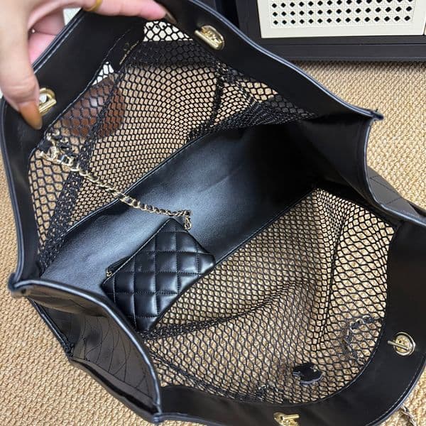 Designer Lady Women Chain Pattern C Fishing Net Tote Phone Shoulder Bag Box with Card Case