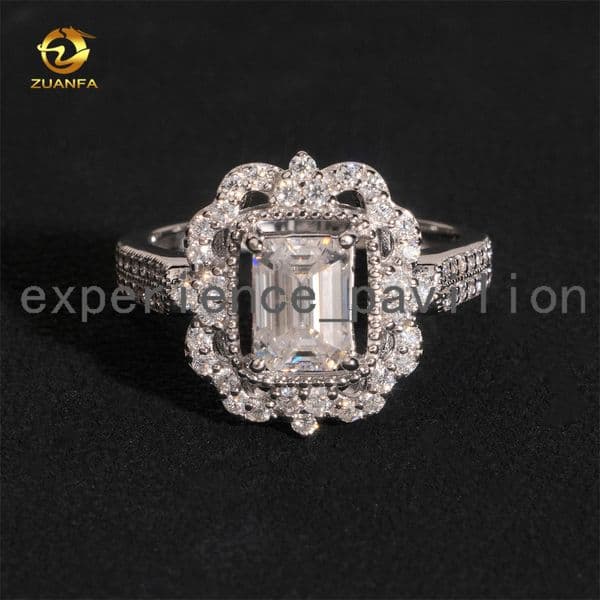 Luxury Cluster Emerald Moissanite Wedding Band Ring 925 Silver 18K Gold Plated Engagement Rings for Women