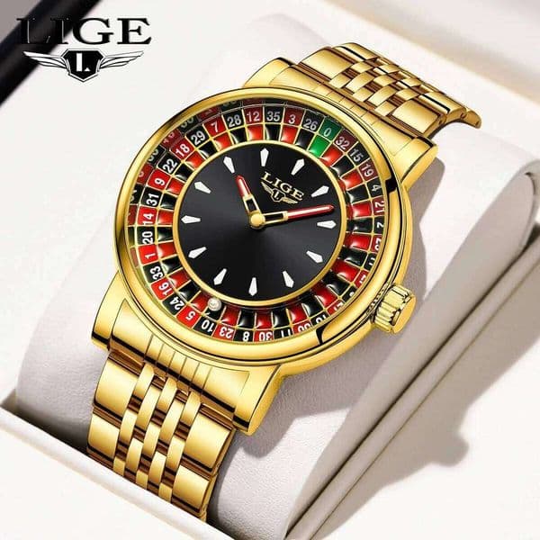 LIGE New Top Brand Quartz Arabic numerals Rotating Dial Roulette Automatic Watch Diamond Luminous Hand Men Gifts+Box