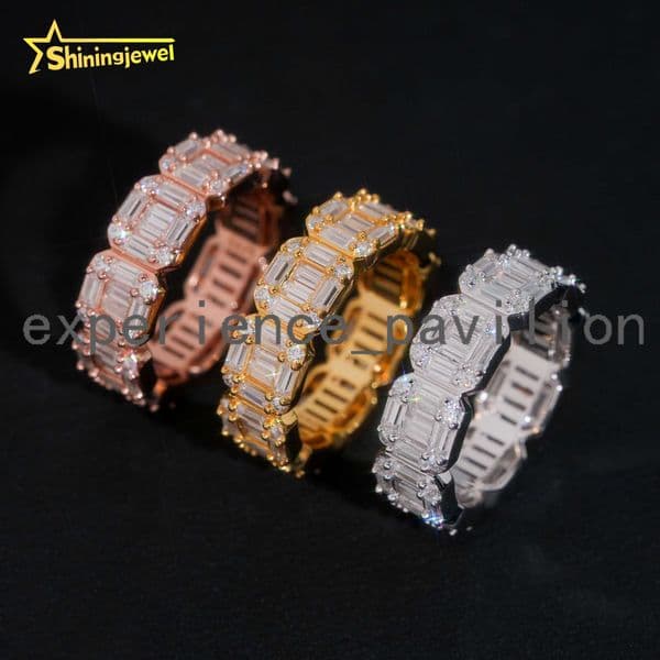 925 Silver Fashion Men Hip Hop Ring Pass Diamond Tester Iced Out baguette Moissanite Diamond Rings