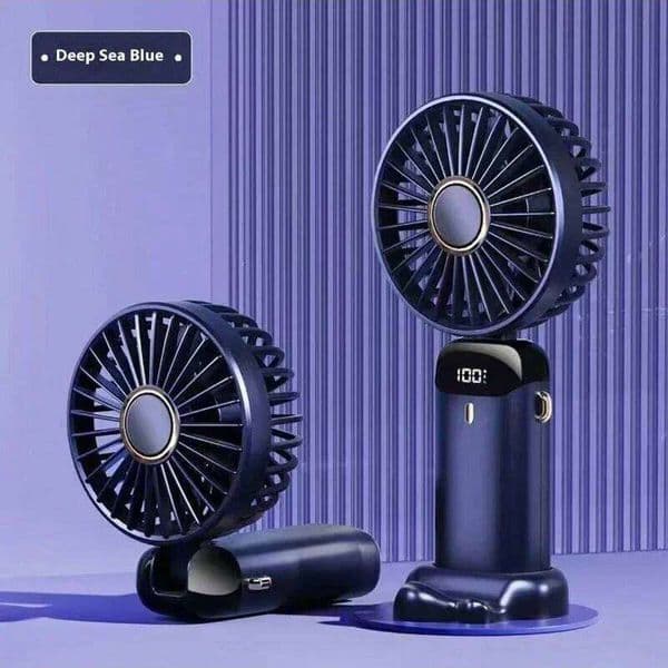 5 Speed Adjustable Handheld Mini Foldable Portable Neck Hanging USB Rechargeable Fan with Phone Stand and Display Screen