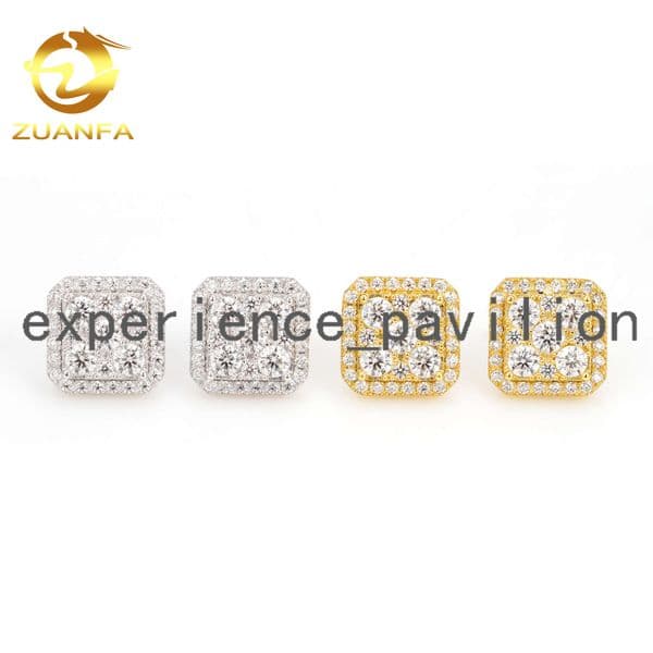 Wholesale 11mm Square Screw Back Stud Earrings Hip Hop Mens Moissanite Diamonds 925 Silver Gold Plate Stud Earrings
