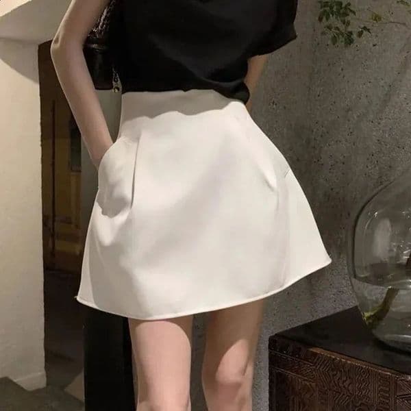 Xpqbb Korean Style White Mini Skirt for Women Streetwear High Wiast Puffy Short Skirts Ladies AllMatch Simple Aline Y2K