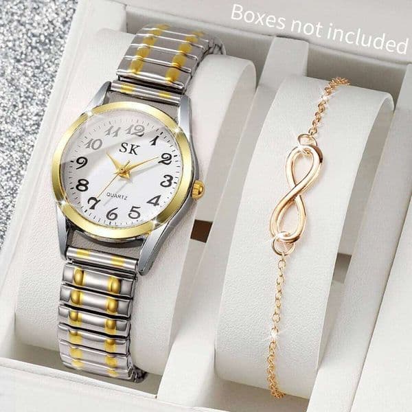 2PCS/Set Fashion Arabic Dial Women Watches Elastic Band Ladies Quartz Wristwatches Bracelet Set Reloj MujerWithout Box