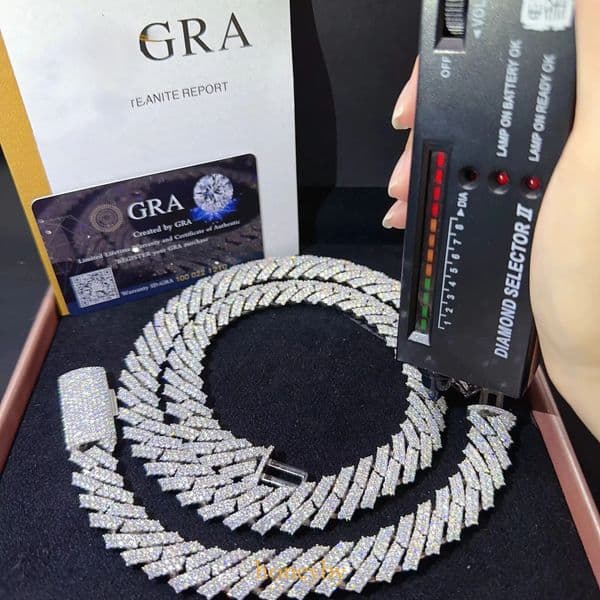 designer moissanite ice out diamond 14mm wide GRA gold sterling silver cuban link chain for men fashion necklace with box