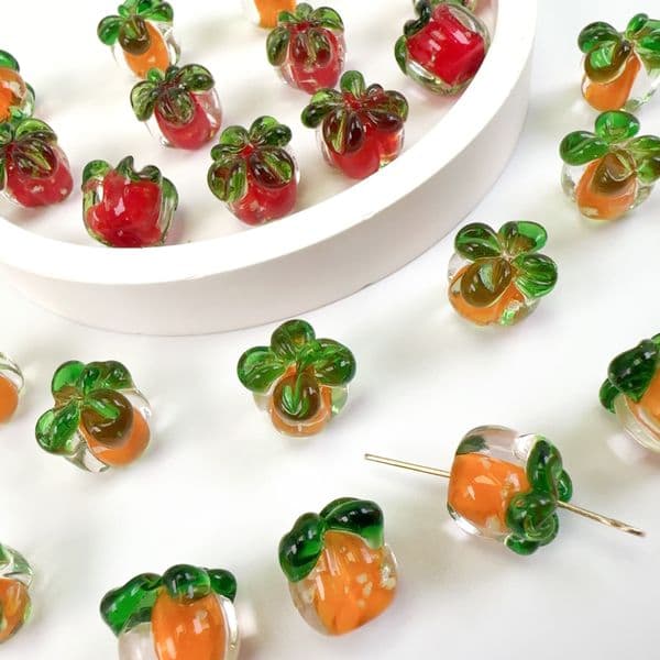 12mm Glass Bead Luminous Persimmon Bead Fruit Phone Chain Keychain Small Pendant Handmade Diy Material