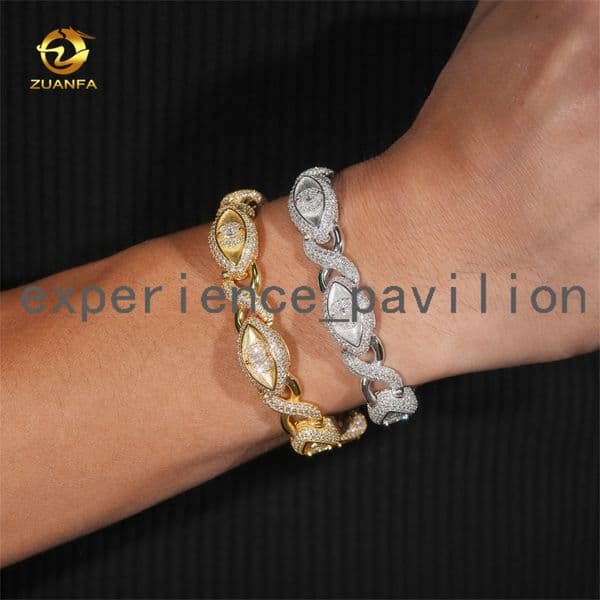 Fast Shipping New Design EYES Design VVS GRA Certified Moissanite Gold Plated Cuban Link Bracelet Hiphop Jewelry Necklace