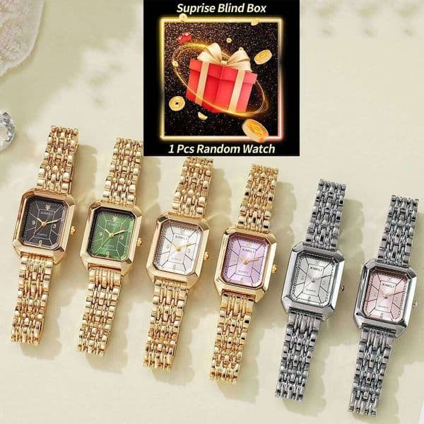1PC Surprise Mystery Blind Box-Fashion Rectangle Women Quartz Watch Ladies Stainless Steel Strap Watches Girls Clock Gift