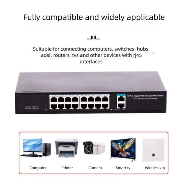 DZ-COM 18-Port POE Switch WEB Management 250Mbps High Speed for Surveillance