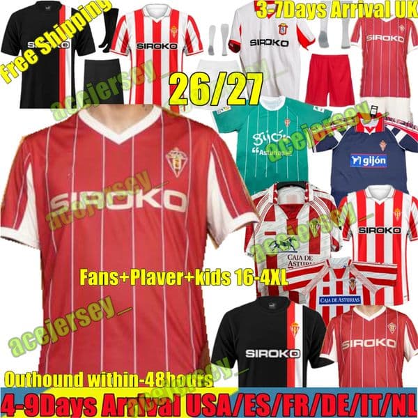 25 26 Sporting de Gijon Soccer Jerseys Gelabert DUBASIN COTE CAICEDO CAMPOS VILLAR J. OTERO J.BERROCAL 2025 2026 Sporting de Gijon kids Men Kids de DJUKA Football shirt