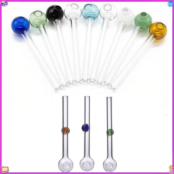 Wholesale 10cm Glass Hand Tube Straight straw Pipe With colorful balanced 20mm Ball Lollipops Head Oil Burner Bubbler Bowl for smoking