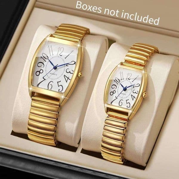 2PCS/Set Fashion Couple's Alloy Elastic Strap Quartz Watches Men Women Arabic Dial WristwatchWithout Box