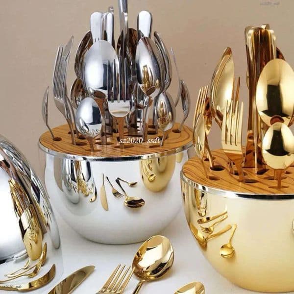 Sier Golden Egg Storage Tableware 24 Piece Set Stainless Steel Knife, Fork, Spoon Tableware