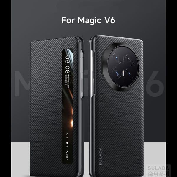 Magnetic Slim Aramid Fiber Pattern Leather Case For Honor Magic V6 V5 Business Cover
