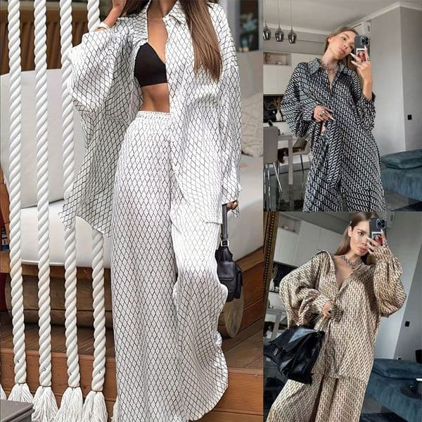 Luxury Brand Designer Clothes Fashion Printed Loose Comfortable European And American Long Sleeve Long Pants Summer Thin Women's Set