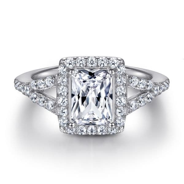 925 sterling silver women's index finger style rectangular zircon diamond ring, pure silver, light luxury