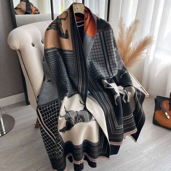 Autumn Winter Women Pashmina Shawls and Wraps Cashmere Blanket Warm Thick Stoles for Ladies Outdoor Scarf 2024 New Print G250818