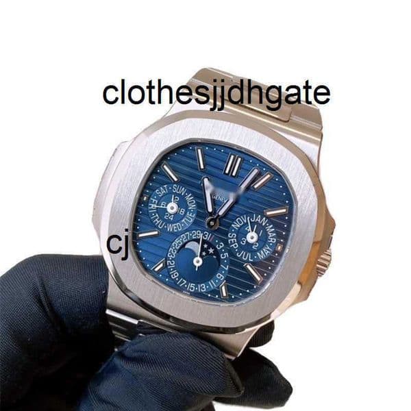 Men Desigenr Watches White Gold Perpetual Calendar 40mm Blue Dial Automatic Mechanical Mens Watch cjgood 6BKE