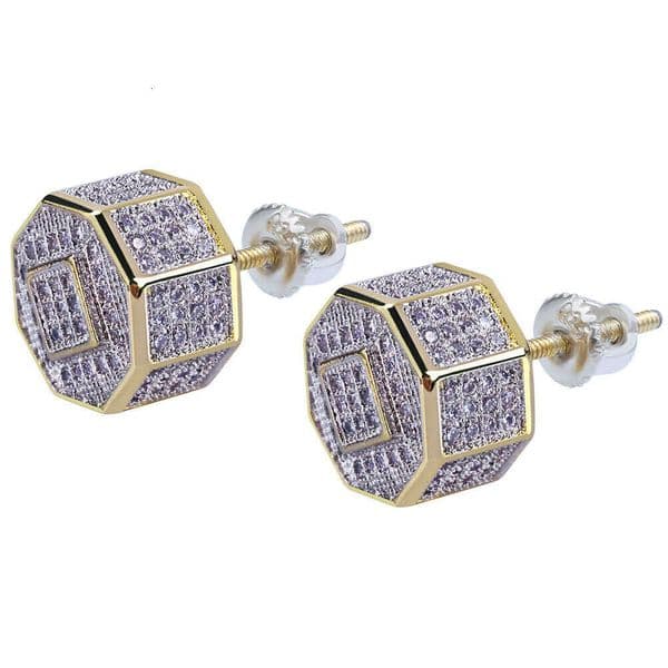 Wish Hot-Selling 8-Sided Personality Hip Hop Trendy Earrings Electroplated Two-Tone Unisex Moissanite Ear Jewelry