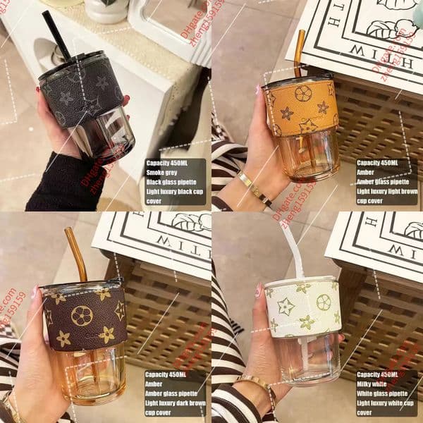 INS Tumblers high-value drinking straw light luxury glass portable niche student female coffee cup