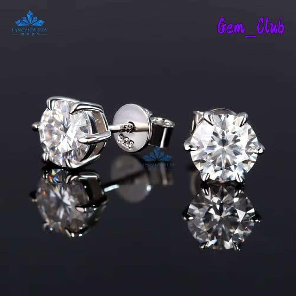 Carter VVS Best-Selling 6Claws Moissanite Diamond Earring 6.5 Mm 925 Sterling Silver Gold Plating Unisex Vintage Trendy Weddings