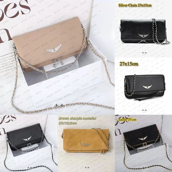 Designer rock clutch bags woman brown suede nail shoulder rockstud bag zadig handbag black leather purses designer wallet with fringe bag b9