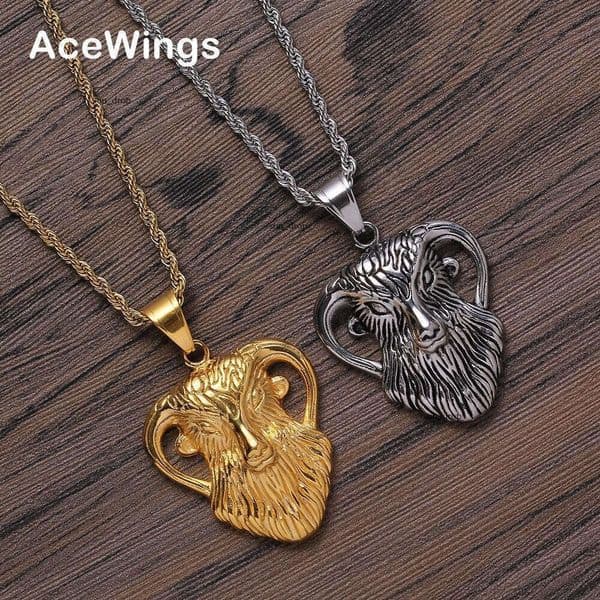 Shoushan Jewelry Big Horn Sheep Pendant Three-Dimensional Jewelry Hip Hop/Rap Accessories Men's Trendy Necklace