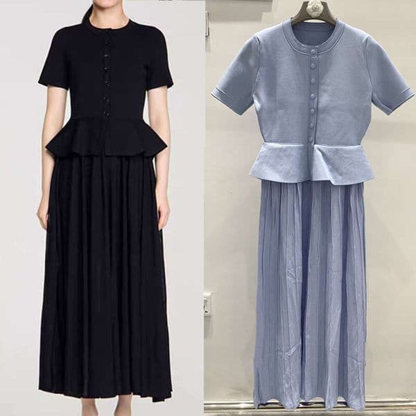 Ruffle short sleeved slim fit women's long A3 skirt, 2026 spring and summer designer's new fashion women's clothing