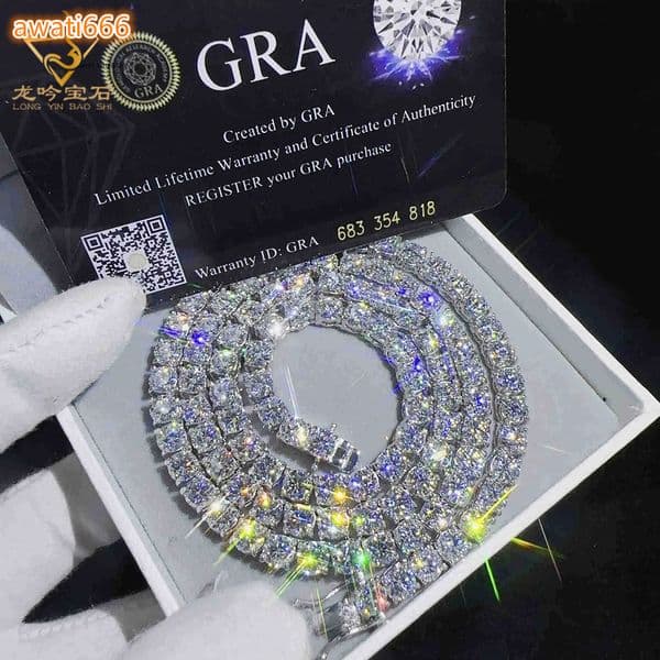 2026 S925 Silver White Gold Plated Moissanite Diamond Tennis Necklace