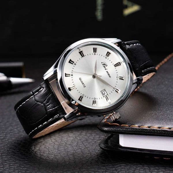 Business Wrist Luxury Leather Strap Analog Watches Quartz Wristwatches Clock Simple Watch Gifts for Men