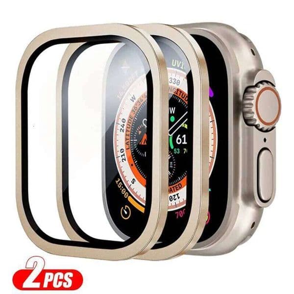2PCS Tempered Glass For Apple Watch Screen Protector Anti-Scratch HD Metal Bumper Full Film for IWatch Ultra 49mm