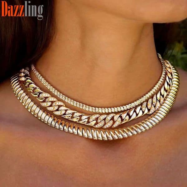 foreign trade high-gloss Moissanite-free snake chain necklace 10mm Hip Hop punk simple women's jewelry