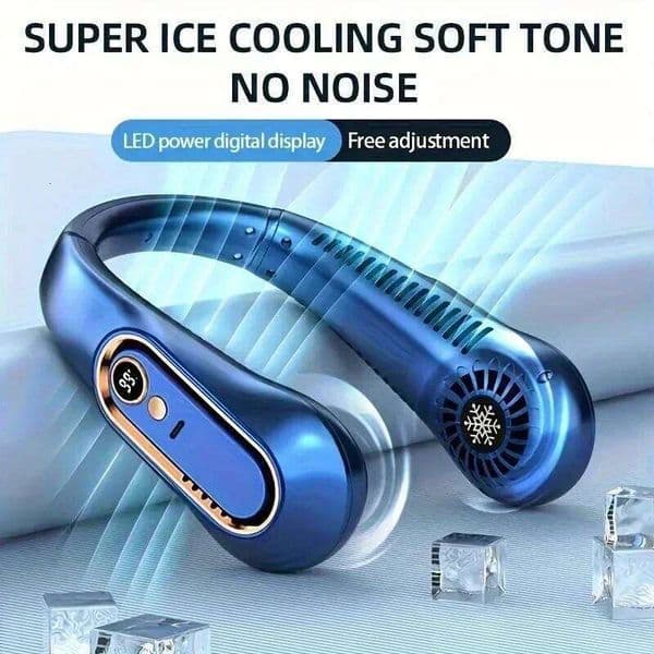 New Summer Portable Mini Hanging Neck Bladeless Neckband Fan Digital Display Power Air Cooler USB Rechargeable Electric Fans
