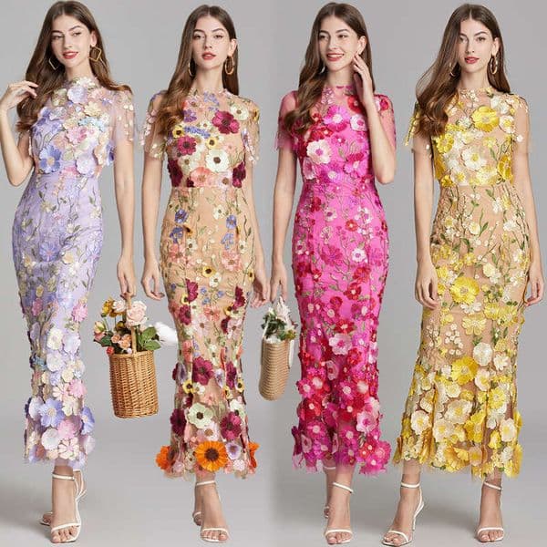 Elegant court style, k30 exquisite three-dimensional mesh embroidery, waist bag and hip design, French fish tail long dress
