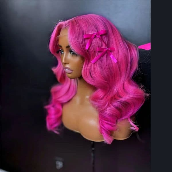 30 36 inch Hot Pink Transparent Lace Front Wig Human Hair 13x4 Lace Frontal Wigs For Women Long Straight Colored Wigs Wear And Go Glueless For Wemon