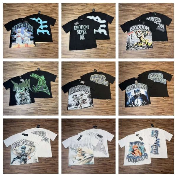 Mixed Emotion Shirts Men's High Street Hip Hop Punk Style Wated Shirt Drill MIXEDEMOTION Print Shirt Summer Breathe Men Women Casual Graphic T-Shirt Gothic Tops