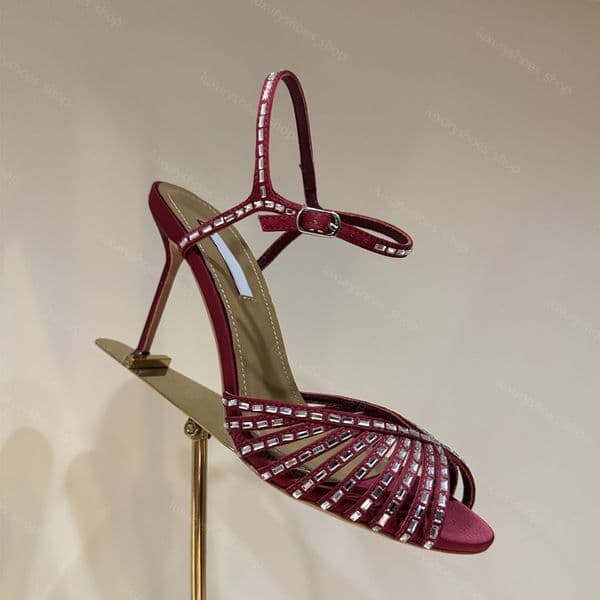 rhinestone Stiletto heel sandals 8.5cm high heels crystal Ankle strap open toes High heels womens Luxury designer fashion Style heeled shoes 35-42 Top quality