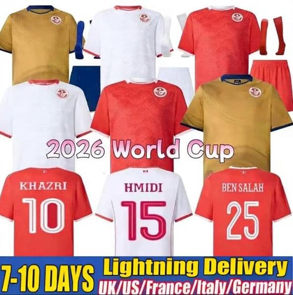 Tunisia National Team Soccer Jerseys Africa Cup 2025 2026 ACHOURI HANNIBAL ABDI MASTOURI SASSI SKHIRI Home Red Away Third Football Shirt men kids kits Uniforms