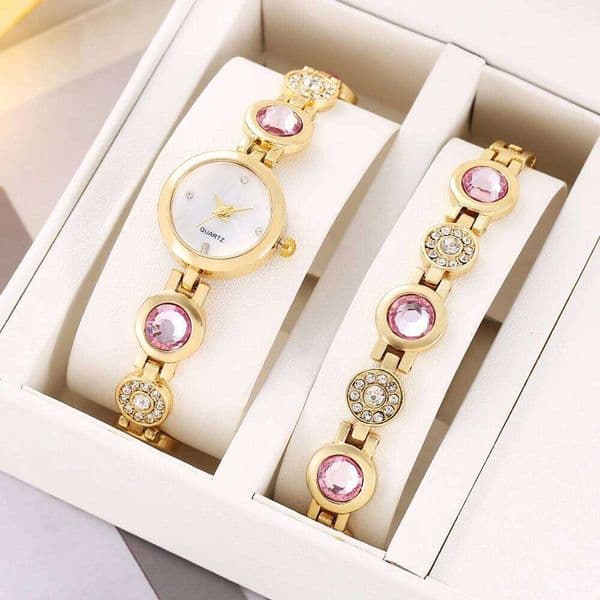 New color diamond studded fashionable with a light luxury temperament, women's learning gemstone bracelet watch