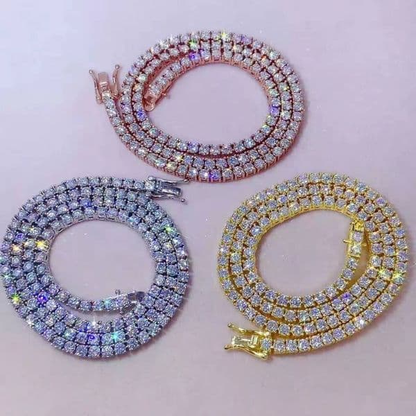 Wholesale D Color VVS 6mm Third Party Appraisal Rose Gold Plated Sterling Silver 925 Moissanite Tennis Necklace Lifetime
